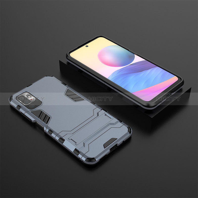 Custodia Silicone e Plastica Opaca Cover con Supporto per Xiaomi Redmi Note 10 5G Blu