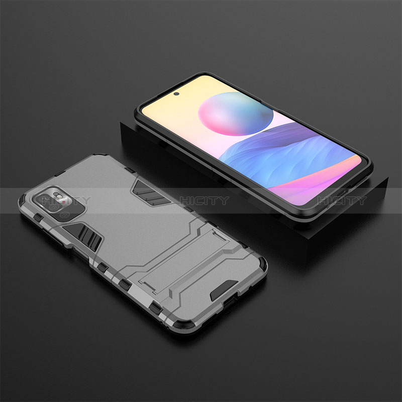 Custodia Silicone e Plastica Opaca Cover con Supporto per Xiaomi Redmi Note 10 5G Grigio