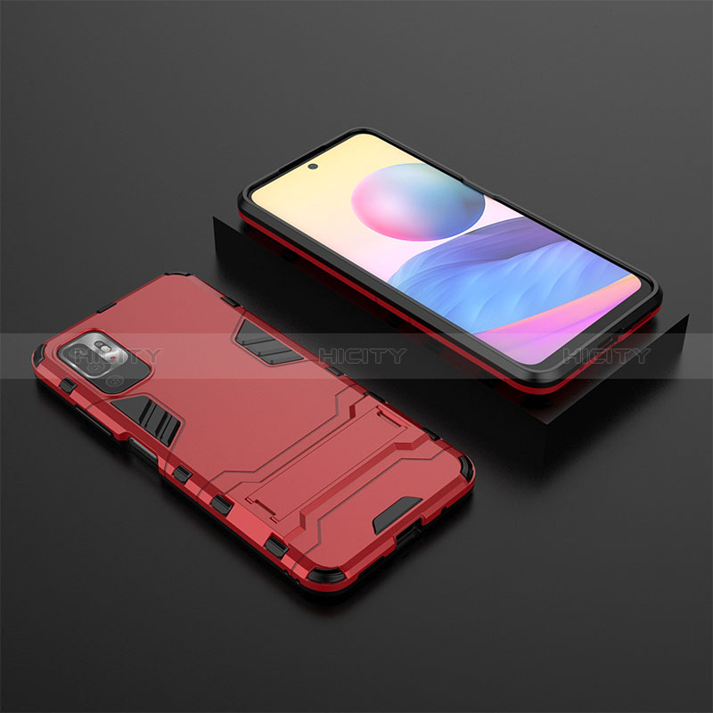 Custodia Silicone e Plastica Opaca Cover con Supporto per Xiaomi Redmi Note 10 5G Rosso