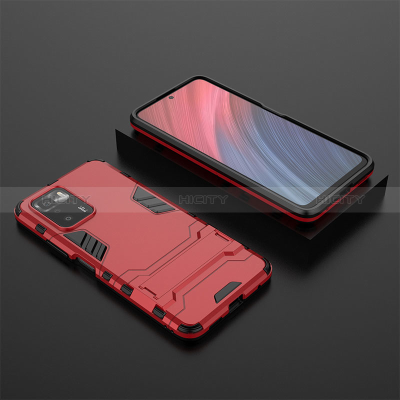 Custodia Silicone e Plastica Opaca Cover con Supporto per Xiaomi Redmi Note 10 Pro 5G Rosso