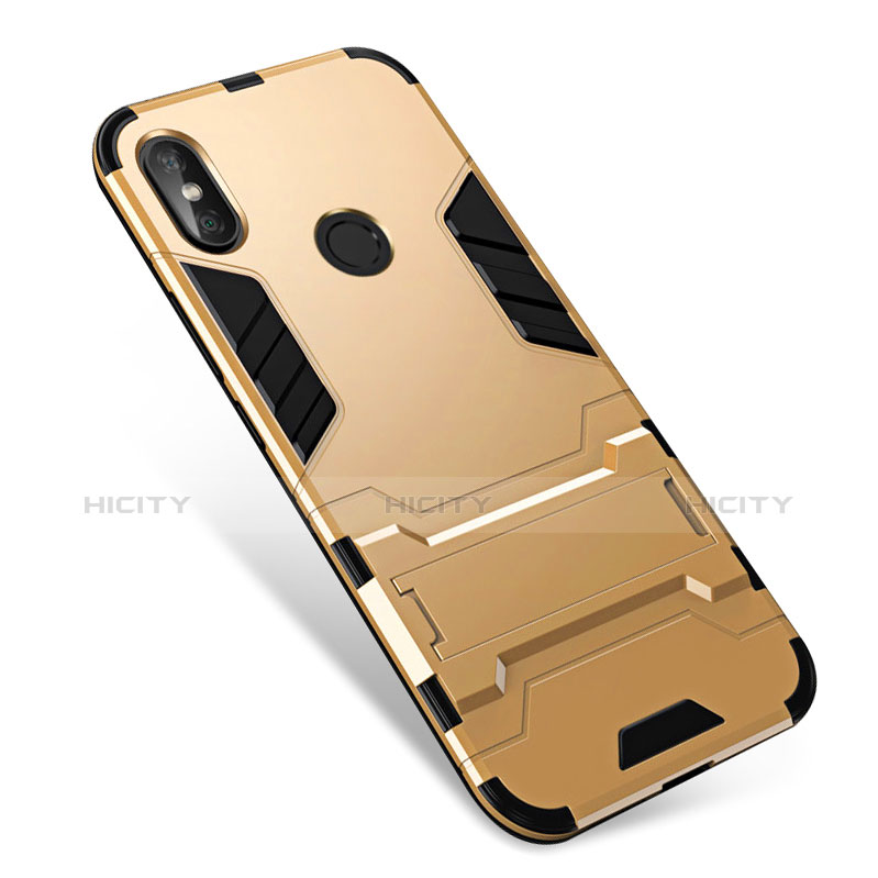 Custodia Silicone e Plastica Opaca Cover con Supporto per Xiaomi Redmi Note 5 Pro Oro