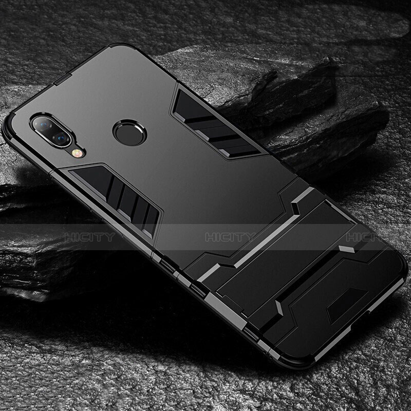 Custodia Silicone e Plastica Opaca Cover con Supporto per Xiaomi Redmi Note 7 Nero