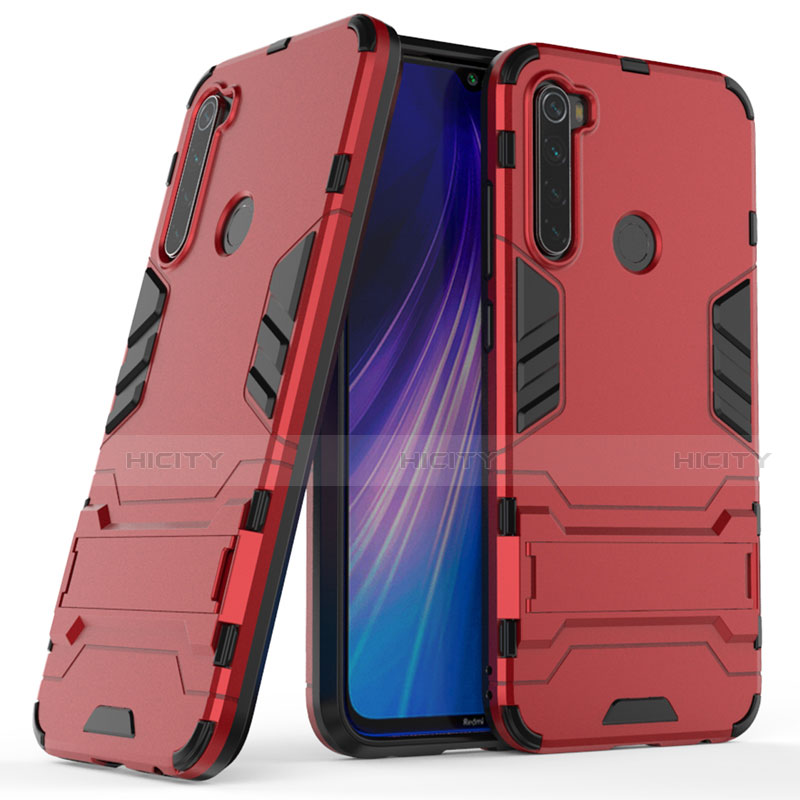 Custodia Silicone e Plastica Opaca Cover con Supporto per Xiaomi Redmi Note 8 (2021) Rosso