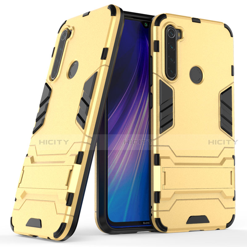 Custodia Silicone e Plastica Opaca Cover con Supporto per Xiaomi Redmi Note 8T Oro