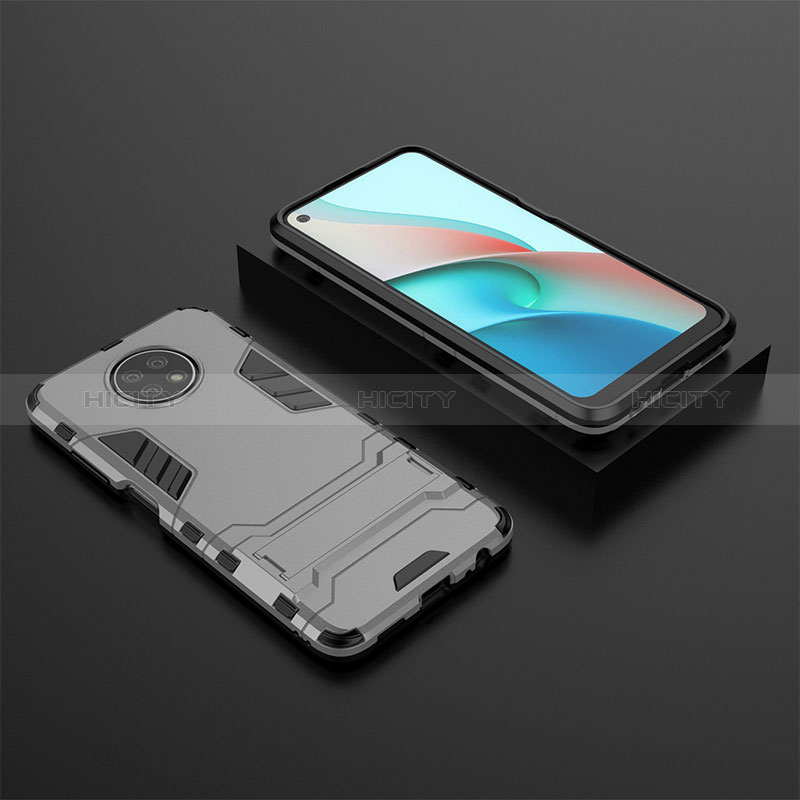 Custodia Silicone e Plastica Opaca Cover con Supporto per Xiaomi Redmi Note 9 5G Grigio