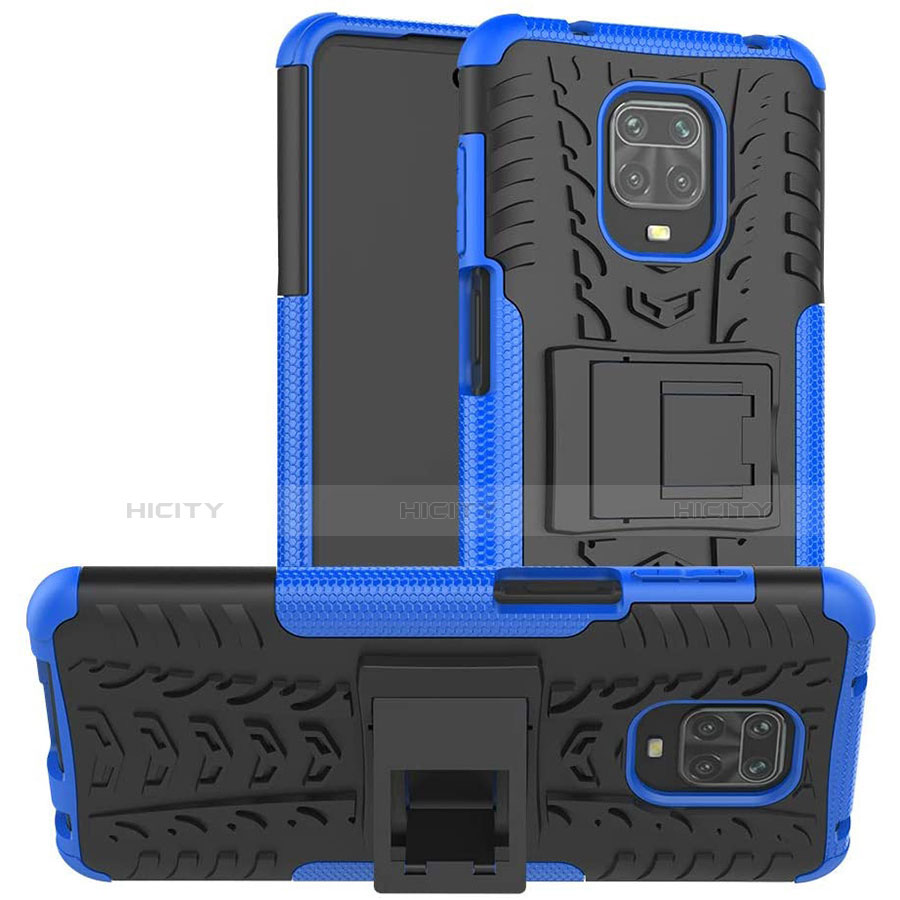 Custodia Silicone e Plastica Opaca Cover con Supporto per Xiaomi Redmi Note 9 Pro Blu