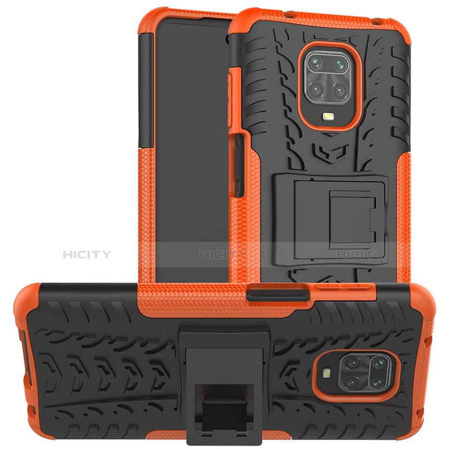 Custodia Silicone e Plastica Opaca Cover con Supporto per Xiaomi Redmi Note 9 Pro Max Arancione