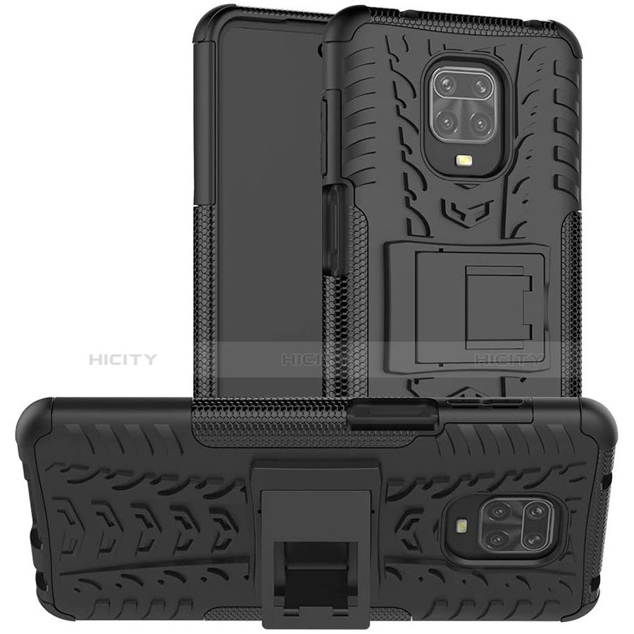 Custodia Silicone e Plastica Opaca Cover con Supporto per Xiaomi Redmi Note 9 Pro Max Nero