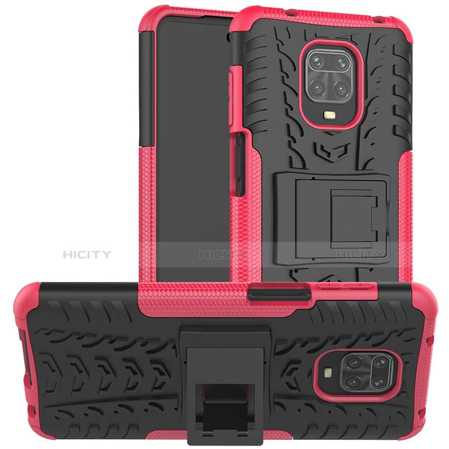 Custodia Silicone e Plastica Opaca Cover con Supporto per Xiaomi Redmi Note 9 Pro Max Rosa