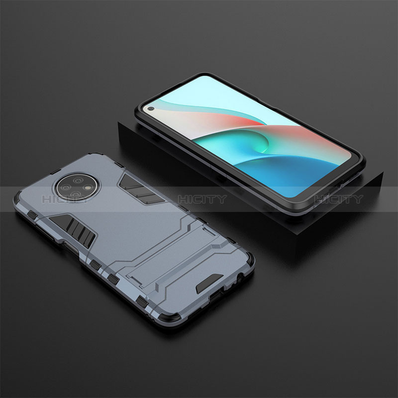 Custodia Silicone e Plastica Opaca Cover con Supporto per Xiaomi Redmi Note 9T 5G Blu