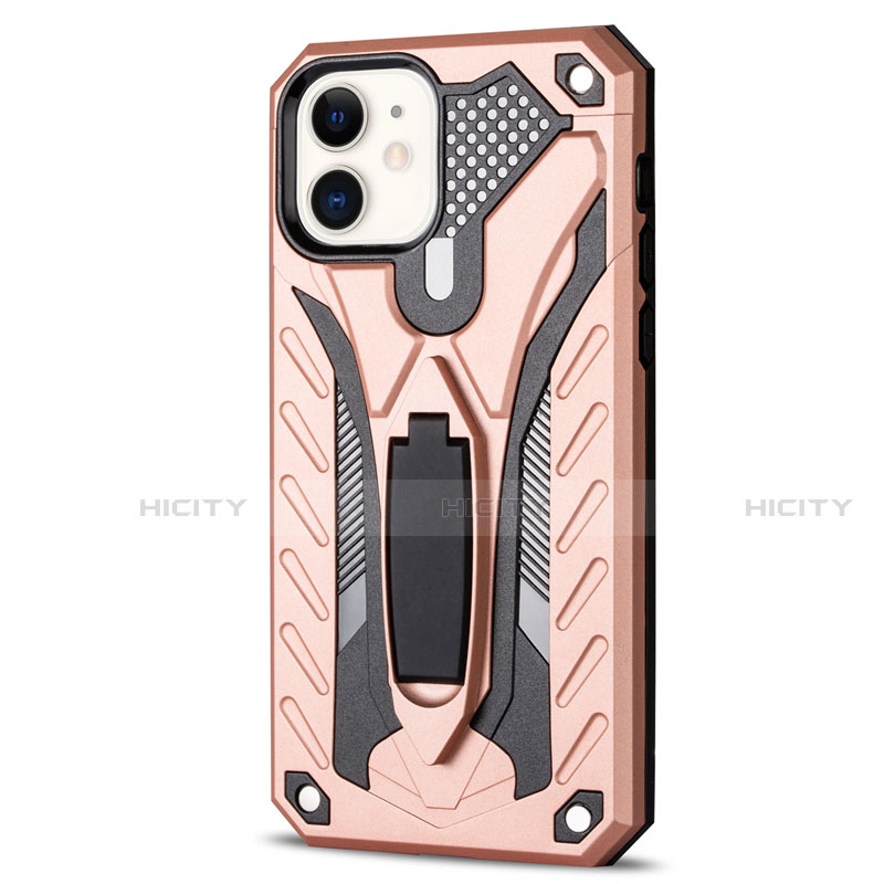 Custodia Silicone e Plastica Opaca Cover con Supporto R01 per Apple iPhone 12 Oro Rosa