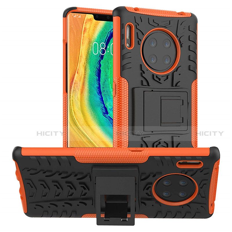 Custodia Silicone e Plastica Opaca Cover con Supporto R01 per Huawei Mate 30 Pro 5G Arancione