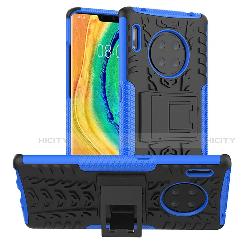 Custodia Silicone e Plastica Opaca Cover con Supporto R01 per Huawei Mate 30 Pro 5G Blu