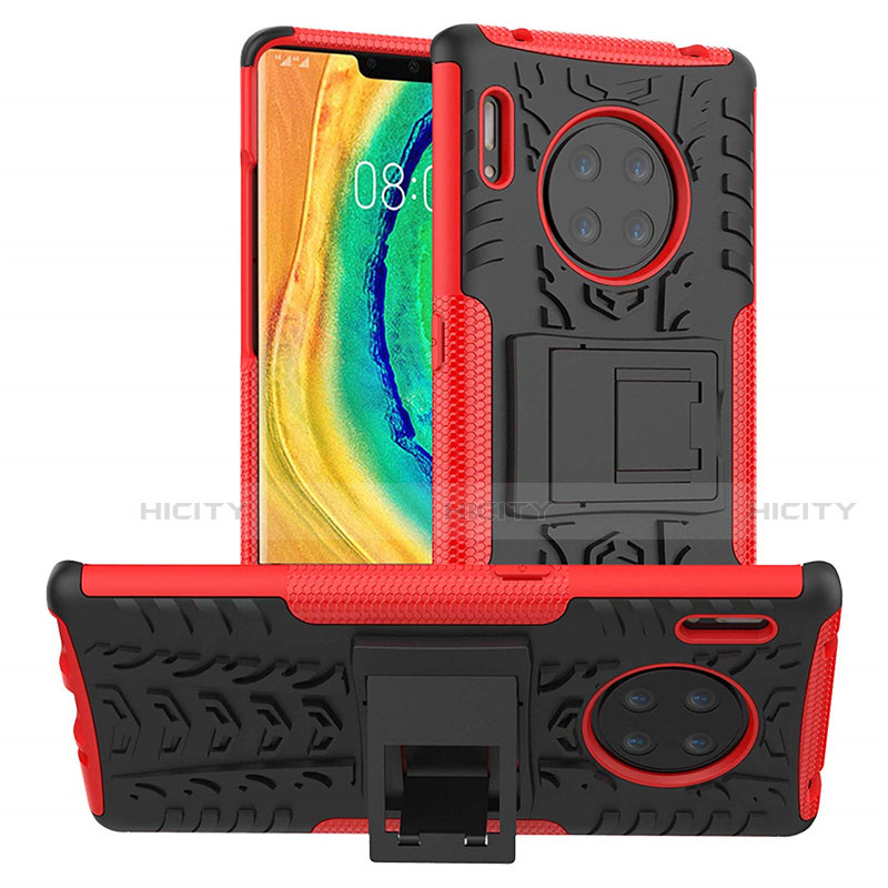 Custodia Silicone e Plastica Opaca Cover con Supporto R01 per Huawei Mate 30 Rosso