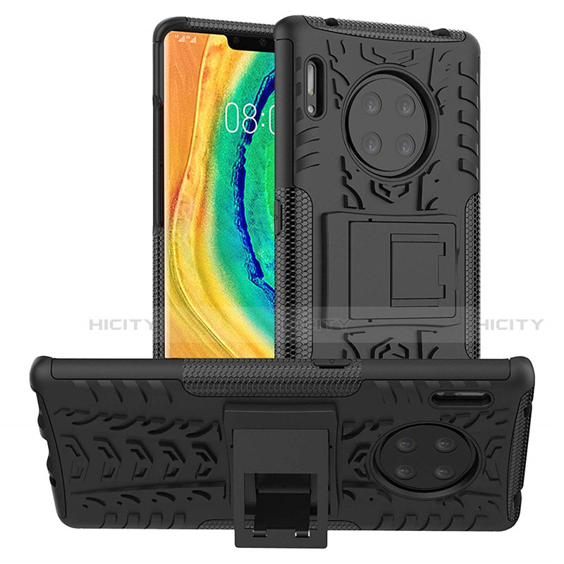 Custodia Silicone e Plastica Opaca Cover con Supporto R01 per Huawei Mate 30E Pro 5G Nero