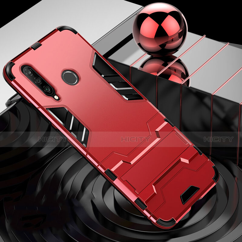 Custodia Silicone e Plastica Opaca Cover con Supporto R01 per Huawei P30 Lite Rosso