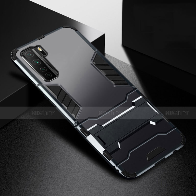 Custodia Silicone e Plastica Opaca Cover con Supporto R01 per Huawei P40 Lite 5G Nero