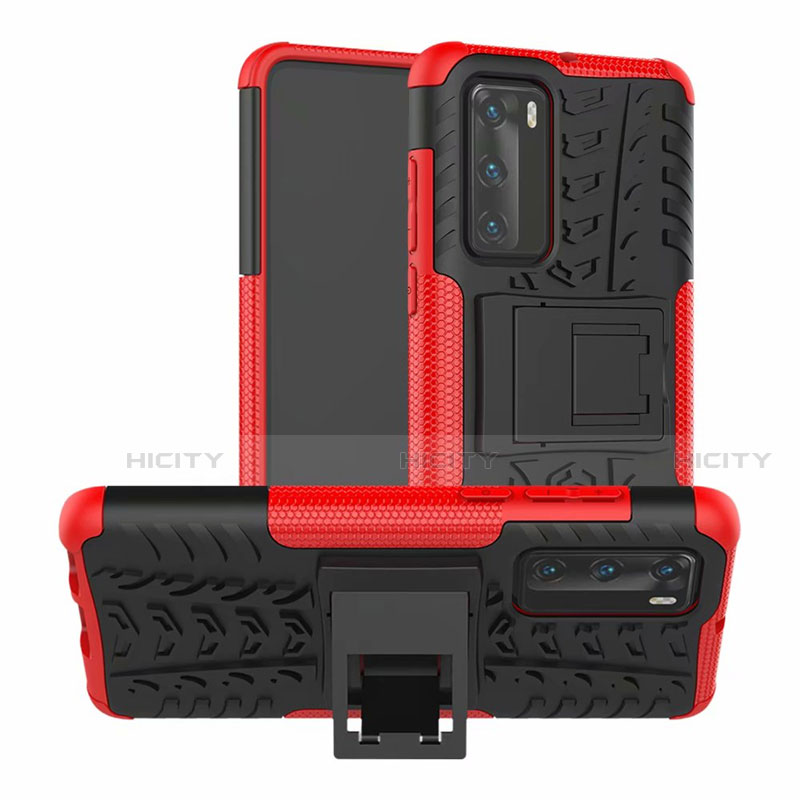 Custodia Silicone e Plastica Opaca Cover con Supporto R01 per Huawei P40 Rosso