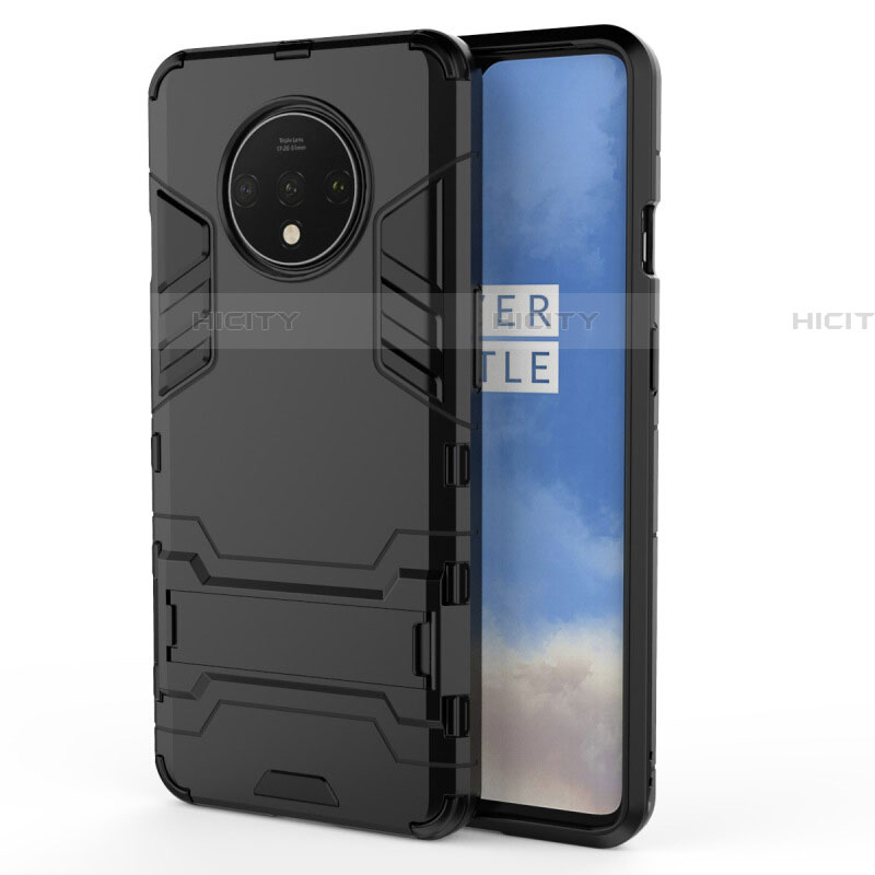 Custodia Silicone e Plastica Opaca Cover con Supporto R01 per OnePlus 7T Nero