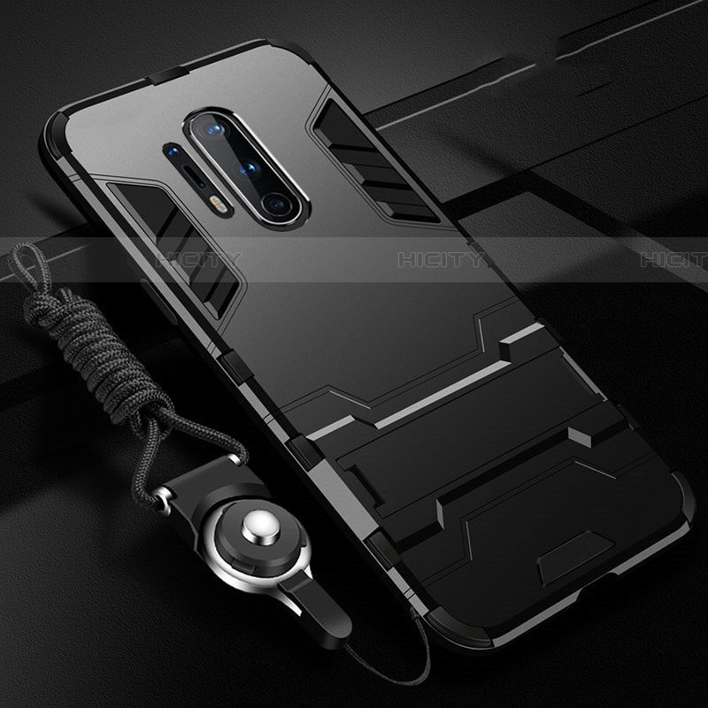 Custodia Silicone e Plastica Opaca Cover con Supporto R01 per OnePlus 8 Pro Nero