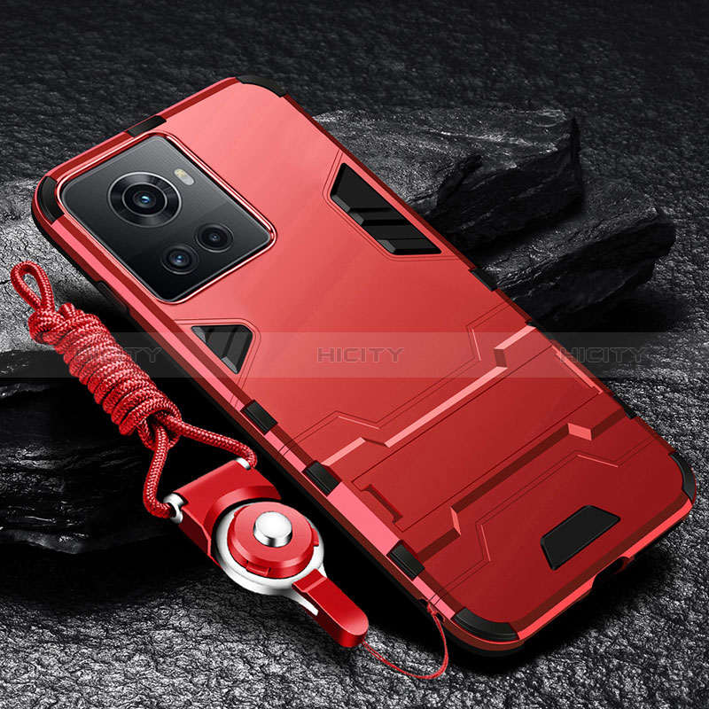 Custodia Silicone e Plastica Opaca Cover con Supporto R01 per OnePlus Ace 5G Rosso