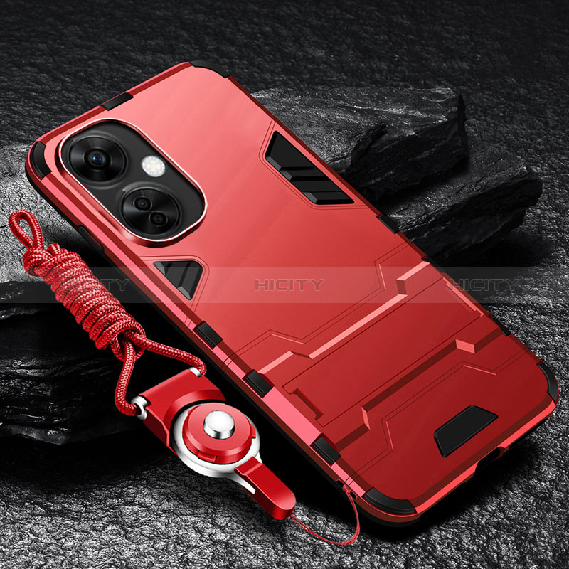 Custodia Silicone e Plastica Opaca Cover con Supporto R01 per OnePlus Nord CE 3 Lite 5G Rosso