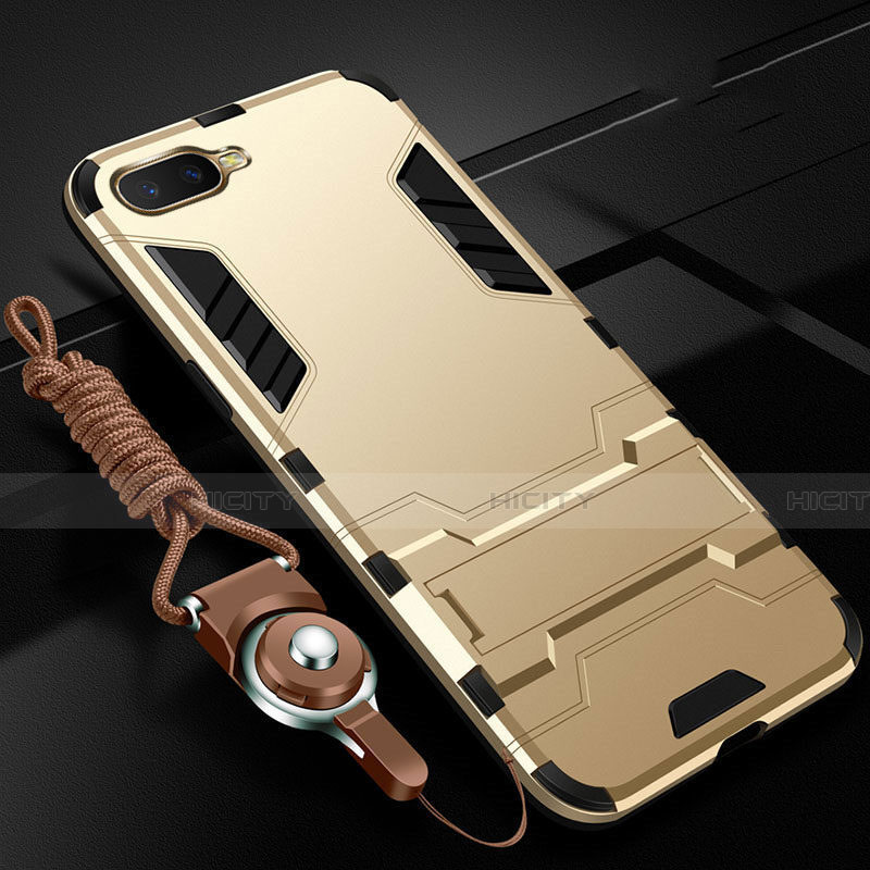 Custodia Silicone e Plastica Opaca Cover con Supporto R01 per Oppo R17 Neo Oro