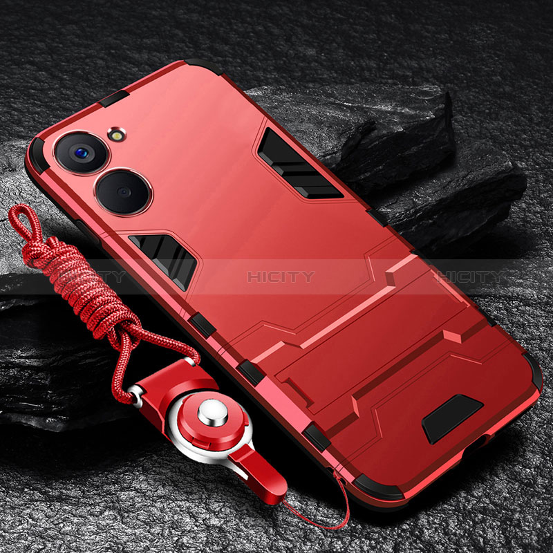 Custodia Silicone e Plastica Opaca Cover con Supporto R01 per Realme 10S 5G Rosso