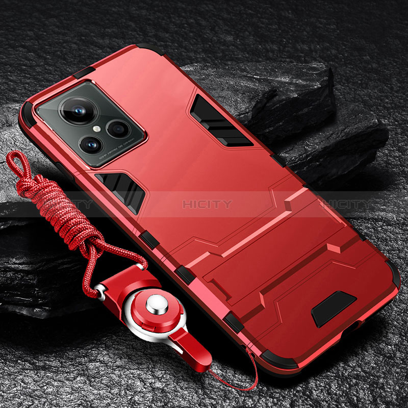 Custodia Silicone e Plastica Opaca Cover con Supporto R01 per Realme GT2 Master Explorer Rosso