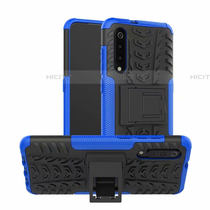 Custodia Silicone e Plastica Opaca Cover con Supporto R01 per Samsung Galaxy A70 Blu