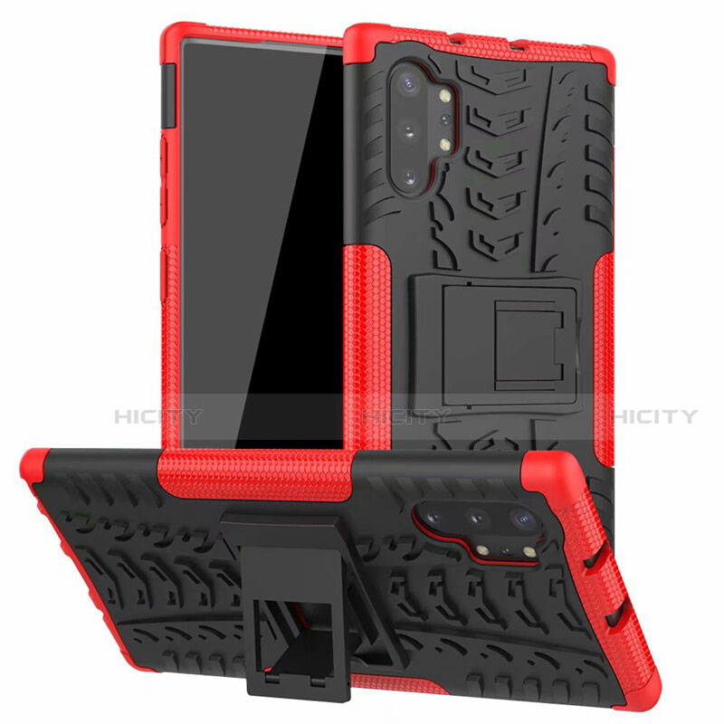 Custodia Silicone e Plastica Opaca Cover con Supporto R01 per Samsung Galaxy Note 10 Plus 5G Rosso