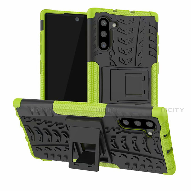 Custodia Silicone e Plastica Opaca Cover con Supporto R01 per Samsung Galaxy Note 10 Verde