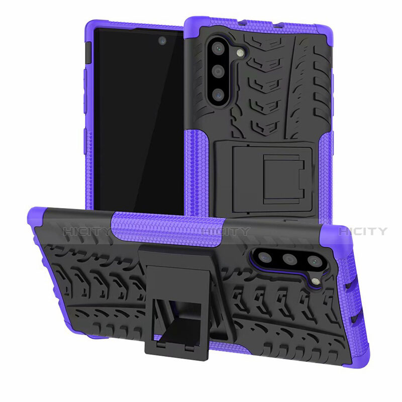 Custodia Silicone e Plastica Opaca Cover con Supporto R01 per Samsung Galaxy Note 10 Viola