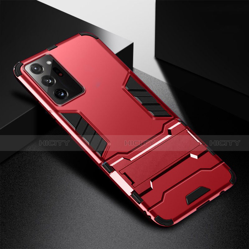 Custodia Silicone e Plastica Opaca Cover con Supporto R01 per Samsung Galaxy Note 20 Ultra 5G Rosso