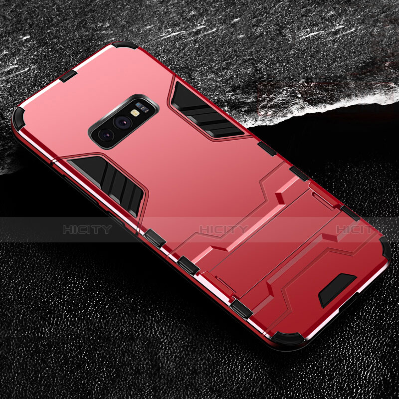 Custodia Silicone e Plastica Opaca Cover con Supporto R01 per Samsung Galaxy S10e Rosso