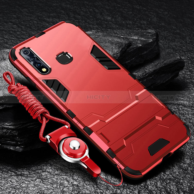 Custodia Silicone e Plastica Opaca Cover con Supporto R01 per Vivo Y5s Rosso