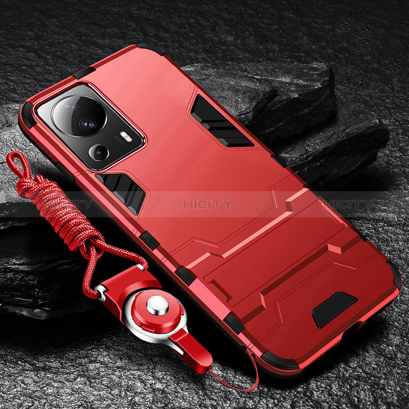 Custodia Silicone e Plastica Opaca Cover con Supporto R01 per Xiaomi Civi 2 5G Rosso