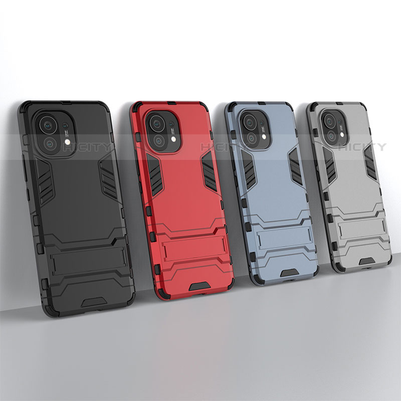 Custodia Silicone e Plastica Opaca Cover con Supporto R01 per Xiaomi Mi 11 Lite 4G