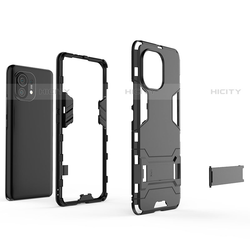 Custodia Silicone e Plastica Opaca Cover con Supporto R01 per Xiaomi Mi 11 Lite 4G