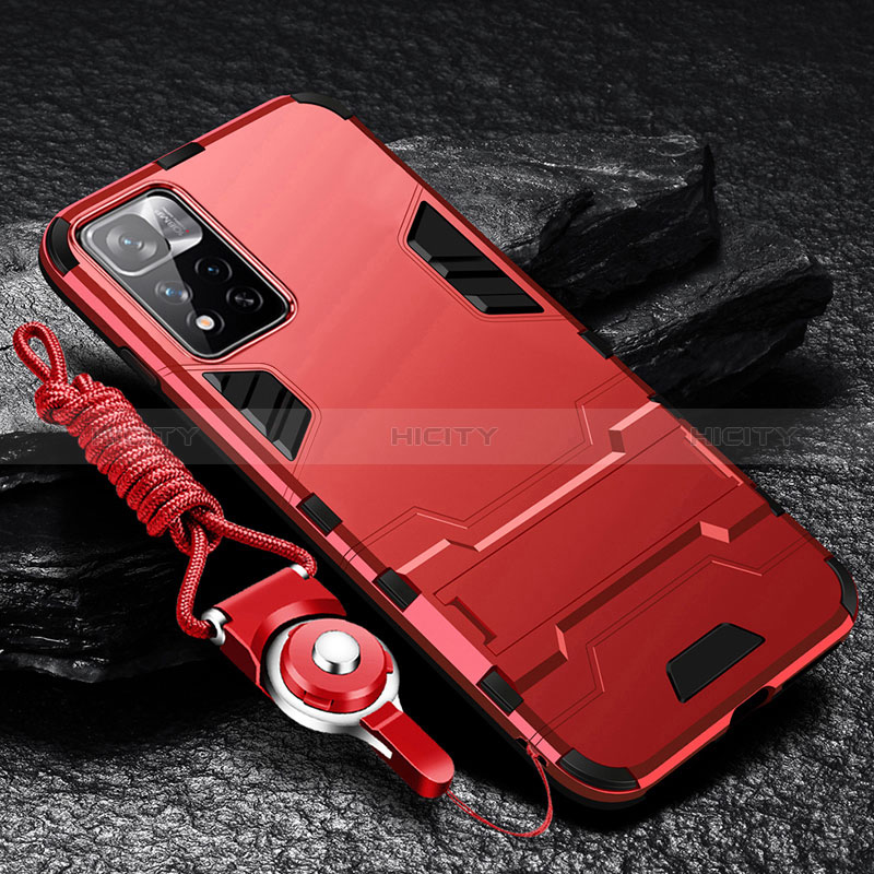 Custodia Silicone e Plastica Opaca Cover con Supporto R01 per Xiaomi Mi 11i 5G (2022) Rosso