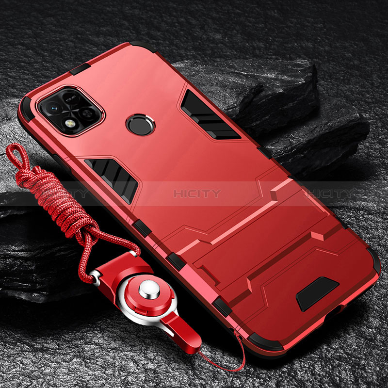 Custodia Silicone e Plastica Opaca Cover con Supporto R01 per Xiaomi POCO C3 Rosso