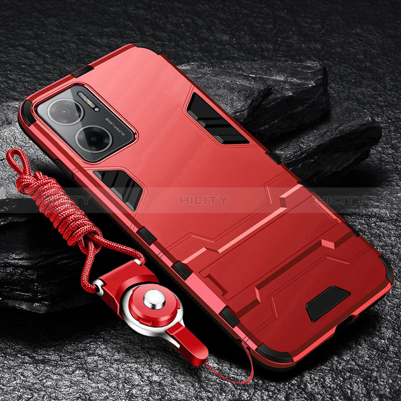 Custodia Silicone e Plastica Opaca Cover con Supporto R01 per Xiaomi Redmi 10 5G Rosso