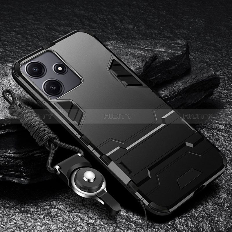 Custodia Silicone e Plastica Opaca Cover con Supporto R01 per Xiaomi Redmi 12 5G Nero