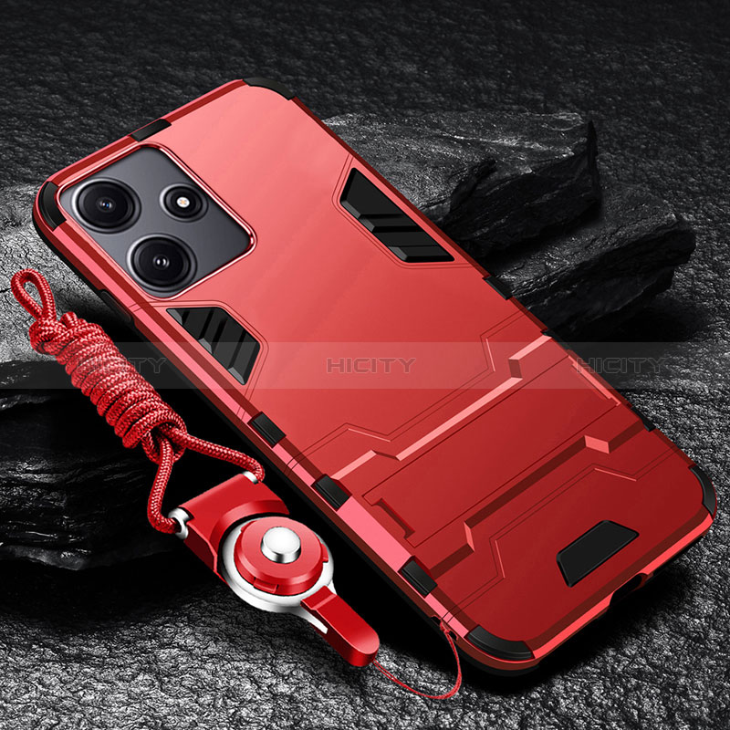 Custodia Silicone e Plastica Opaca Cover con Supporto R01 per Xiaomi Redmi 12 5G Rosso