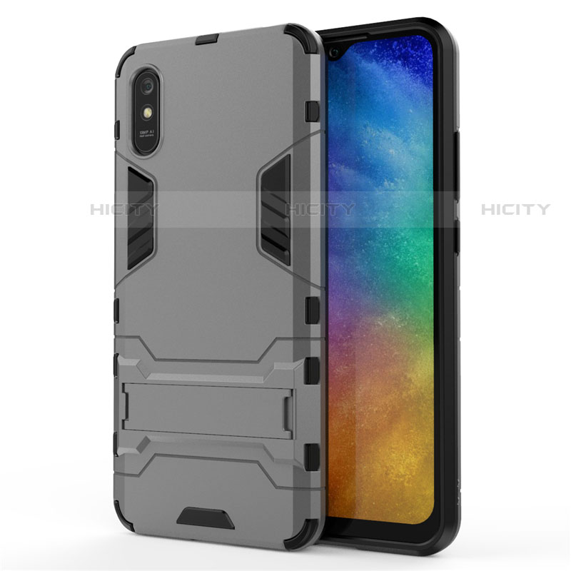 Custodia Silicone e Plastica Opaca Cover con Supporto R01 per Xiaomi Redmi 9A Grigio