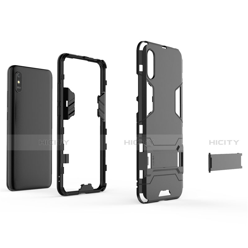 Custodia Silicone e Plastica Opaca Cover con Supporto R01 per Xiaomi Redmi 9i