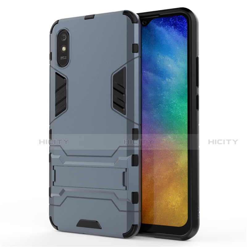 Custodia Silicone e Plastica Opaca Cover con Supporto R01 per Xiaomi Redmi 9i Blu