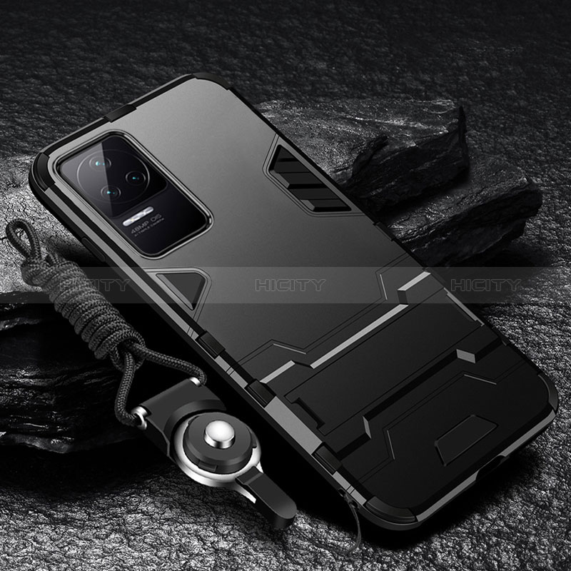 Custodia Silicone e Plastica Opaca Cover con Supporto R01 per Xiaomi Redmi K50 5G Nero