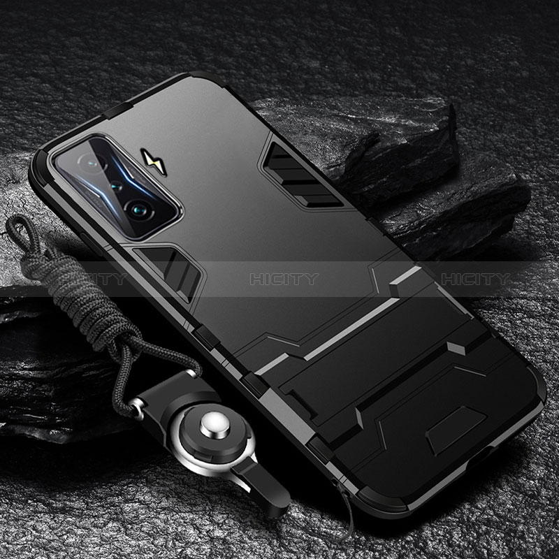 Custodia Silicone e Plastica Opaca Cover con Supporto R01 per Xiaomi Redmi K50 Gaming AMG F1 5G Nero