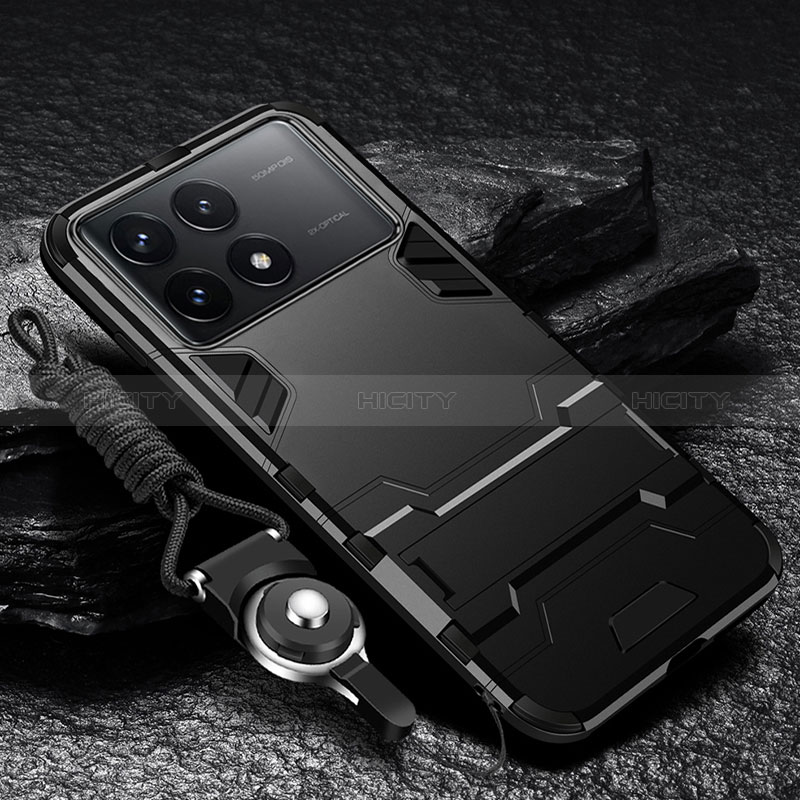 Custodia Silicone e Plastica Opaca Cover con Supporto R01 per Xiaomi Redmi K70 Pro 5G Nero